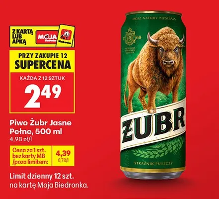 Piwo Żubr Jasne Pełne promocja w Biedronka