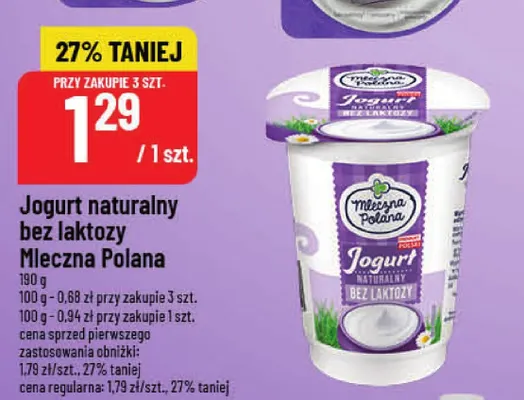 Jogurt naturalny bez laktozy Mleczna Polana promocja w POLOmarket