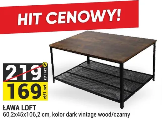 Ława Loft 60,2x45x106,2cm kolor dark vintage wood/czarny promocja w Merkury Market