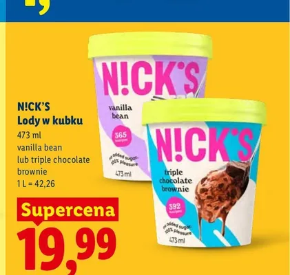 Lody w kubku N!CK'S vanilla bean promocja w Lidl