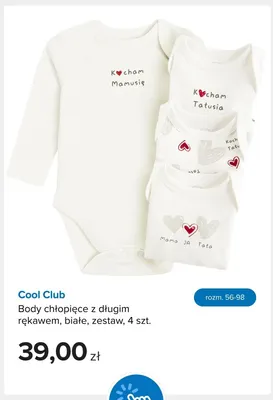 Body chłopięce z długim rękawem białe 4-pak Cool Club promocja w Smyk