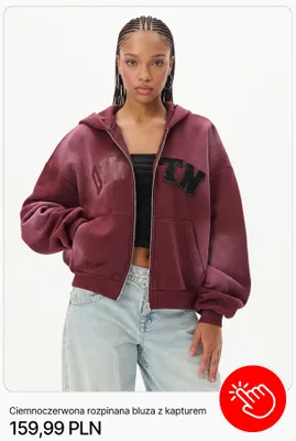 Ciemnoczerwona rozpinana bluza z kapturem Cropp promocja w Cropp