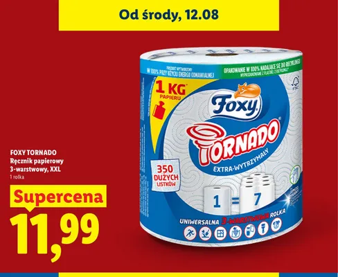 Ręcznik papierowy Foxy Tornado 3-warstwowy XXL promocja w Lidl
