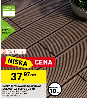 Deska tarasowa kompozytowa Naterial Dolma antracytowa promocja w Leroy Merlin