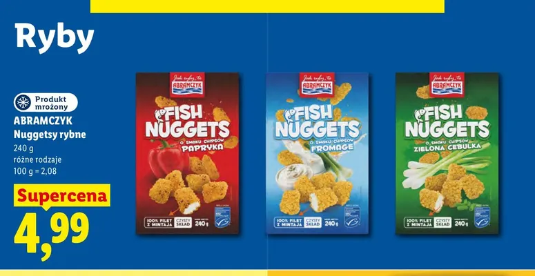 Nuggetsy rybne Abramczyk o smaku chipsów fromage promocja w Lidl