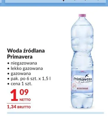Woda źródlana Primavera promocja w Makro