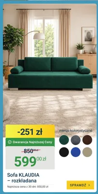 Sofa rozkładana KLAUDIA promocja w ERLI