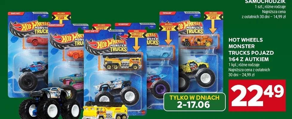 Pojazd 1:64 z autkiem HOT WHEELS MONSTER TRUCKS promocja w Stokrotka