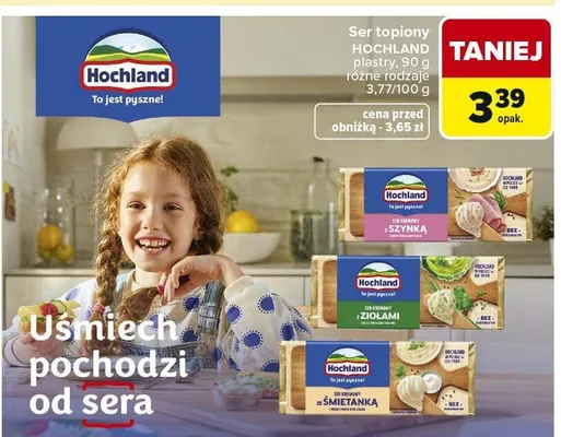 Ser topiony HOCHLAND plastry 90g różne rodzaje promocja w Carrefour Market
