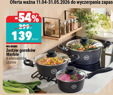 Zestaw garnków MG Home Marble czarne 6 elementów promocja w Biedronka Home
