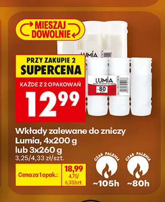 Wkłady zalewane do zniczy Lumia 3-pak promocja w Biedronka