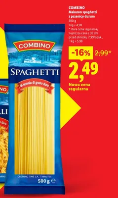 Makaron spaghetti Combino z pszenicy durum promocja w Lidl