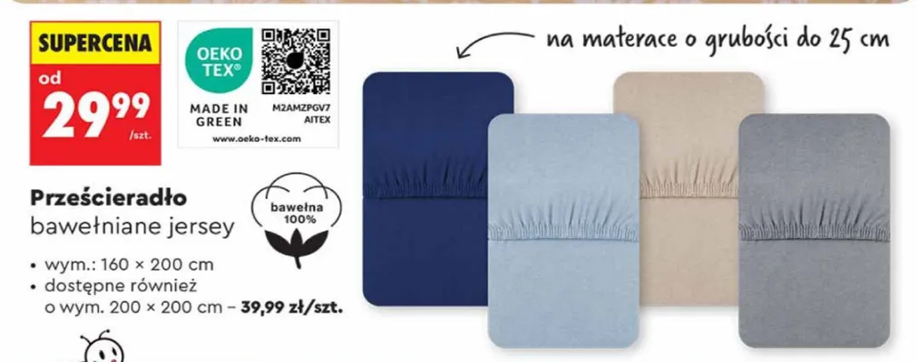 Prześcieradło bawełniane jersey 200 x 200 cm promocja w Biedronka