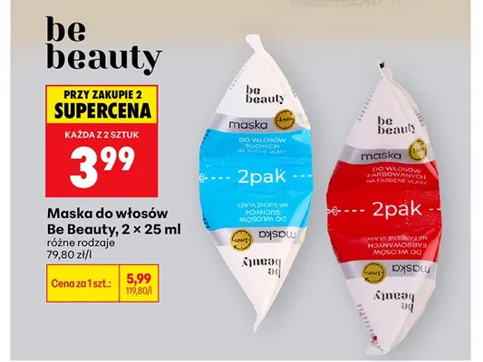 Maska do włosów suchych Be Beauty 2-pak 25ml promocja w Biedronka