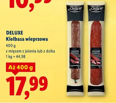 Kiełbasa wieprzowa z mięsem z jelenia lub z dzika promocja w Lidl