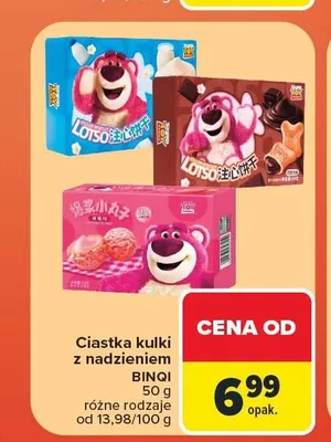 Ciastka kulki z nadzieniem Binqi truskawkowe promocja w Carrefour