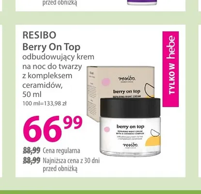 Berry On Top odbudowujący krem na noc do twarzy z kompleksem ceramidów Resibo promocja w Hebe