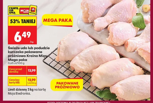 Świeże udo lub podudzie kurczaka pakowane próżniowo Mega paka promocja w Biedronka