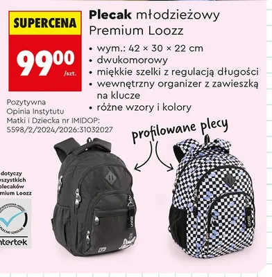 Plecak młodzieżowy Premium Loozz promocja w Biedronka