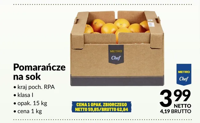 Pomarańcze na sok RPA klasa I promocja w Makro