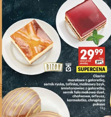Ciasto sernik ryska Bizon promocja w Delikatesy Centrum