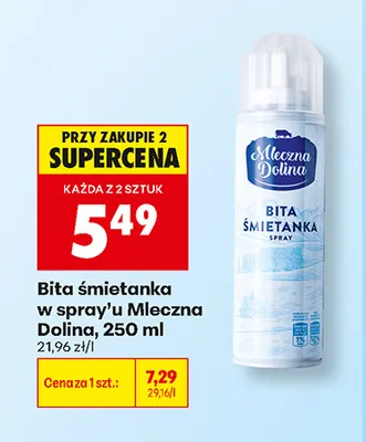 Bita śmietanka w spray'u Mleczna Dolina promocja w Biedronka