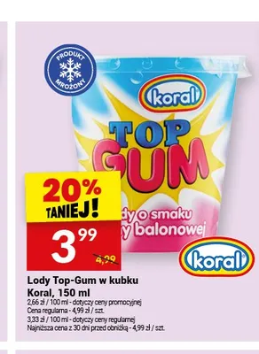 Lody Top-Gum w kubku Koral promocja w Twój Market