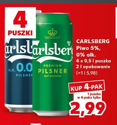 Piwo Carlsberg 5% 4-pak promocja w Kaufland