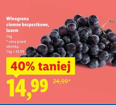 Winogrona ciemne bezpestkowe luzem promocja w Lidl