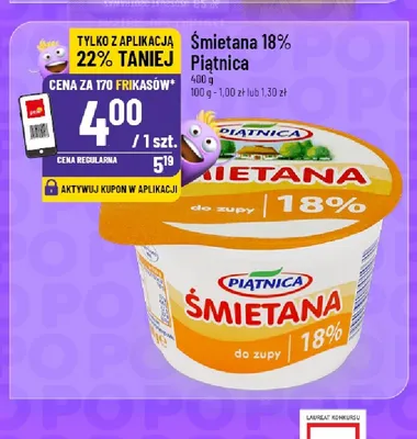 Śmietana Piątnica 18% promocja w POLOmarket