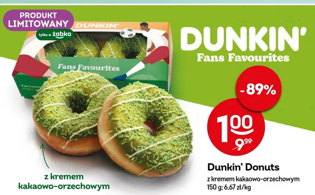 Donut Dunkin' Donuts z kremem kakaowo-orzechowym promocja w Żabka