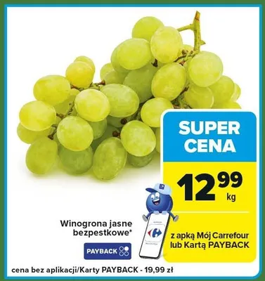 Winogrona jasne bezpestkowe promocja w Carrefour Express