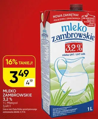 Mleko UHT Zambrowskie 3,2% promocja w Chata Polska