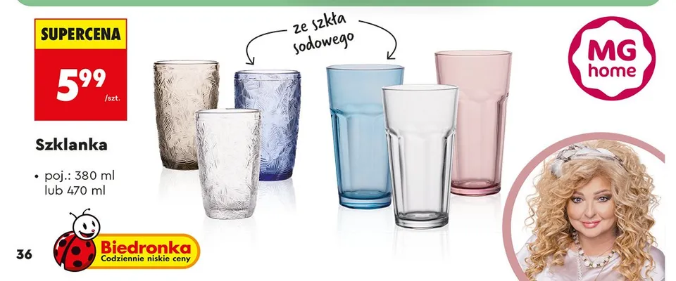 Szklanka ze szkła sodowego 470ml MG home promocja w Biedronka