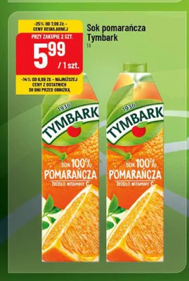Sok 100% pomarańcza Tymbark promocja w POLOmarket