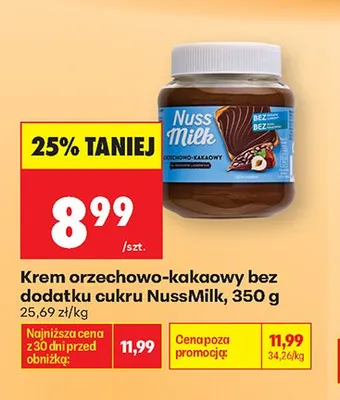 Krem orzechowo-kakaowy bez dodatku cukru NussMilk promocja w Biedronka