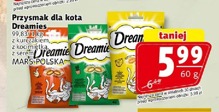 Przysmak dla kota Dreamies z serem promocja w Prim Market