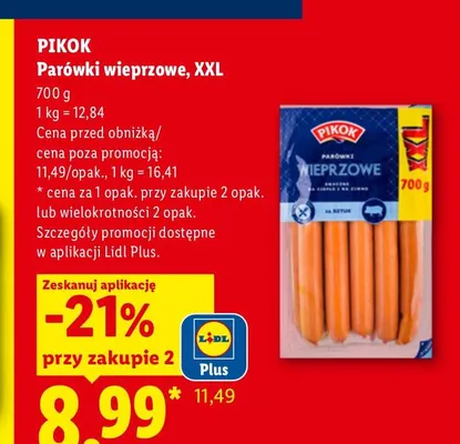 Parówki wieprzowe XXL Pikok promocja w Lidl