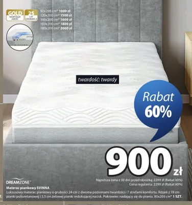Materac piankowy Dreamzone Svinna 140x200 cm promocja w Jysk