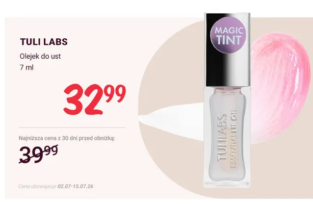 Olejek do ust Tuli Labs Essential Lip Oil Magic Tint promocja w Rossmann