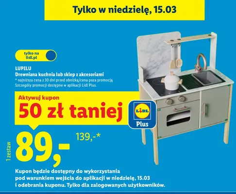 Drewniana kuchnia lub sklep z akcesoriami promocja w Lidl