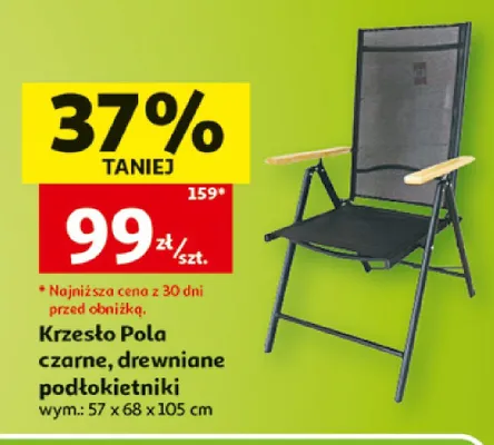 Krzesło ogrodowe Pola czarne drewniane podłokietniki promocja w Auchan