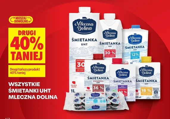 Wszystkie śmietanki UHT DRUGA -40% promocja w Biedronka