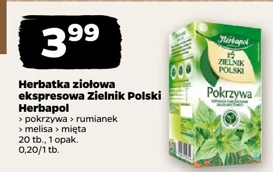 Herbatka ziołowa ekspresowa pokrzywa promocja w Netto