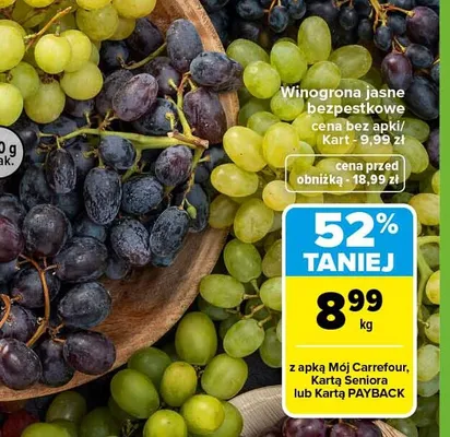 Winogrona jasne bezpestkowe promocja w Carrefour Market