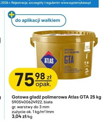 Gotowa gładź polimerowa Atlas GTA 25 kg promocja w Castorama