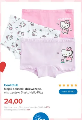 Majtki bokserki dziewczęce Cool Club 3-pak Hello Kitty promocja w Smyk