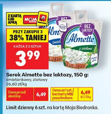 Serek bez laktozy śmietankowy promocja w Biedronka