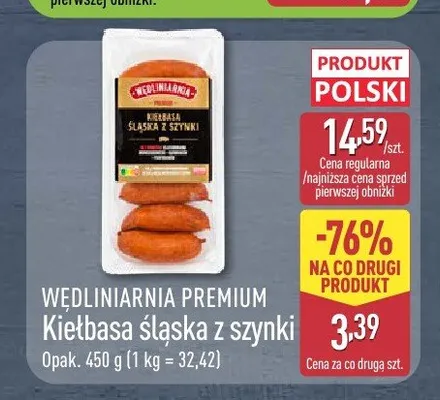 Kiełbasa śląska z szynki Wędliniarnia Premium promocja w Aldi