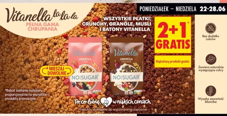 Granola z kakao i orzechami Vitanella No Sugar promocja w Biedronka